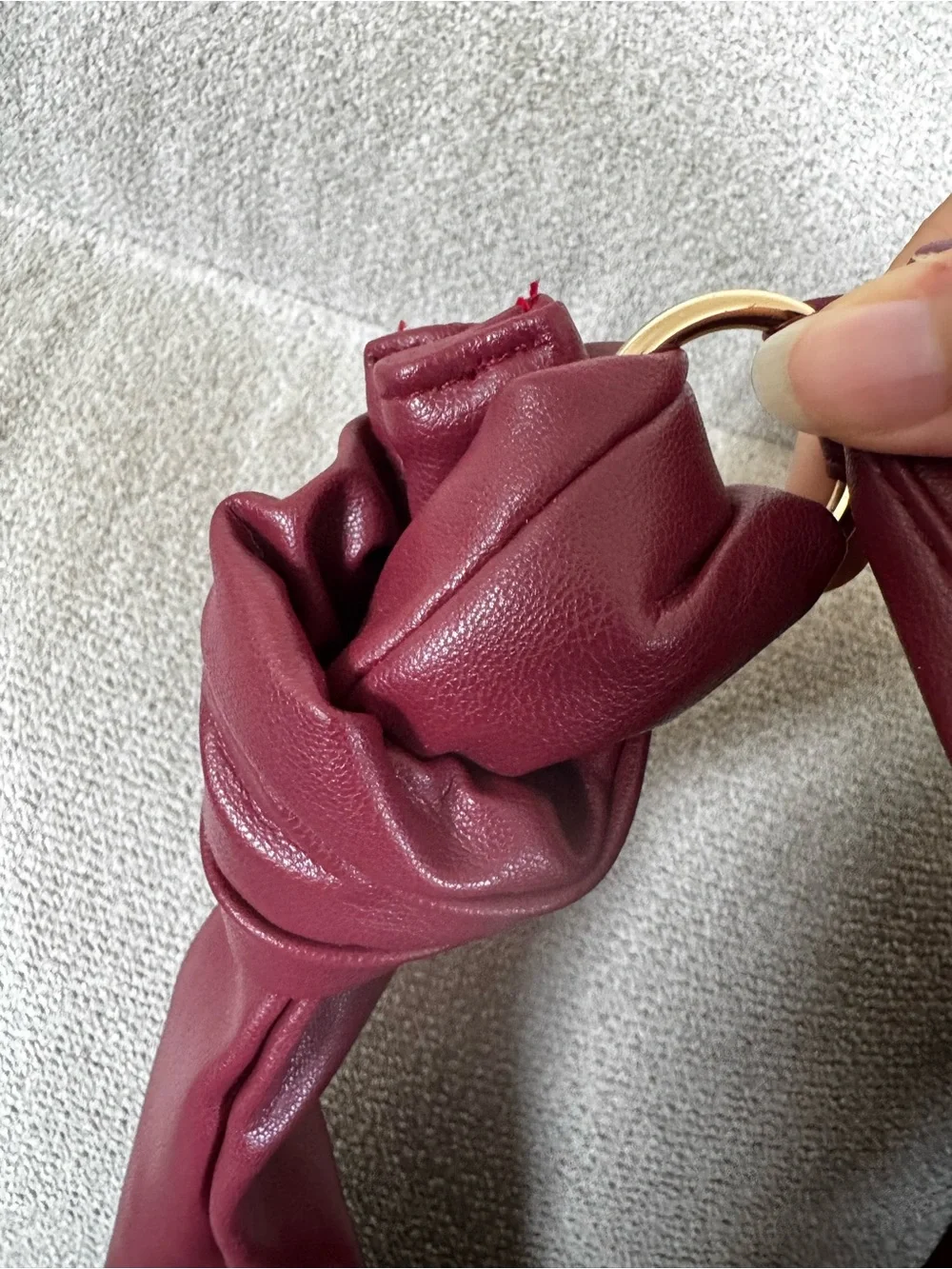 Giselle Paris Burgundy Knotted Hobo Shoulder Bag Faux Leather Slouchy Purse NWT